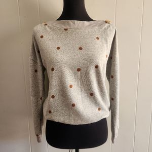 MINE, Lightweight Sweater, Gray w/Brown Dots, M